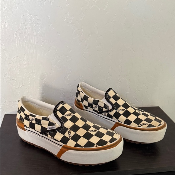 Vans Women's Stacked Checkerboard Slip-On Shoes - Black and White - Size 8.5 - Picture 2 of 11